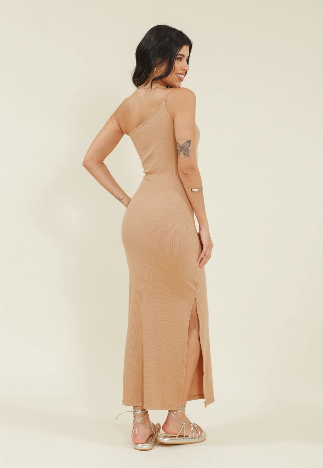 Vestido Midi Canelado Um Ombro So