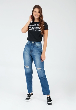 Calça Jeans Mom Puido E Rasgo