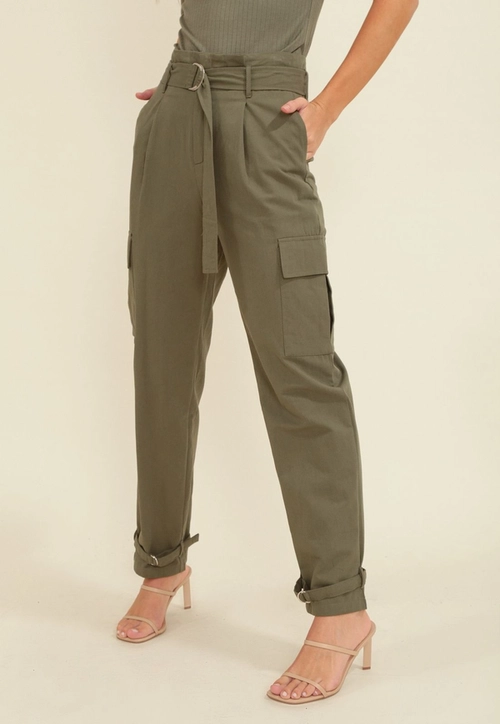 Calça Baggy Em Algodão E Cós Com Cinto