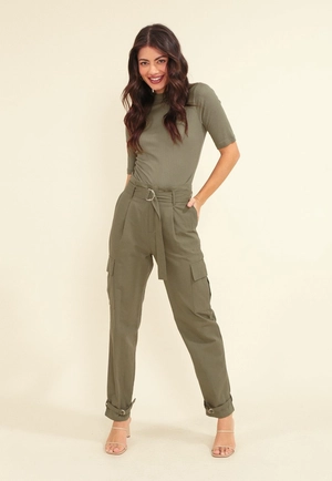 Calça Baggy Em Algodão E Cós Com Cinto