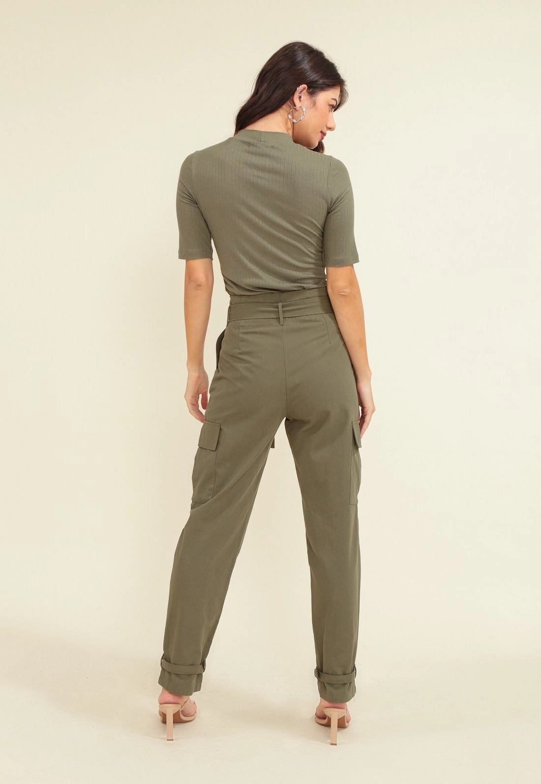 Calça Baggy Em Algodão E Cós Com Cinto
