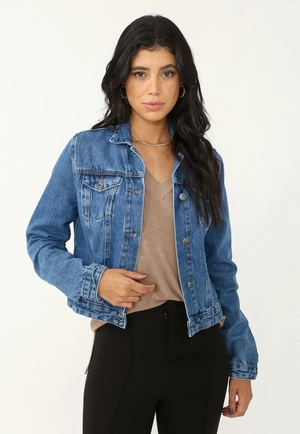Jaqueta Jeans M/L Recorte E Bolso Frontal
