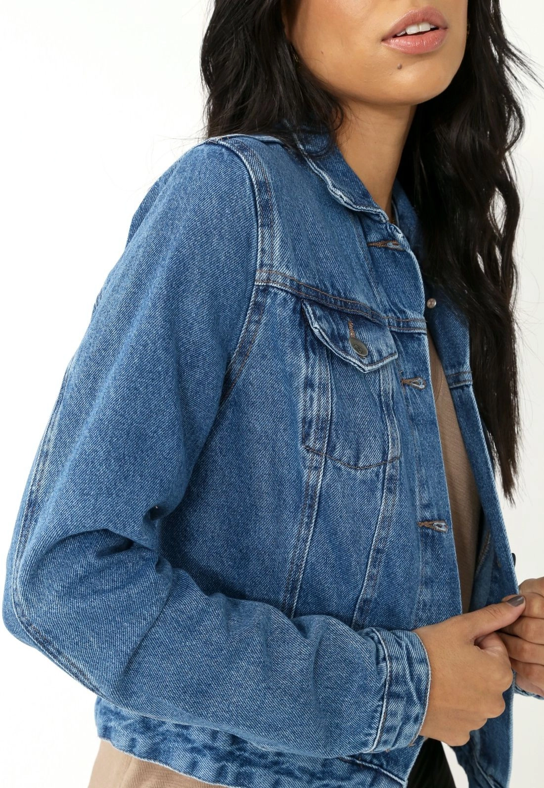 Jaqueta Jeans M/L Recorte E Bolso Frontal