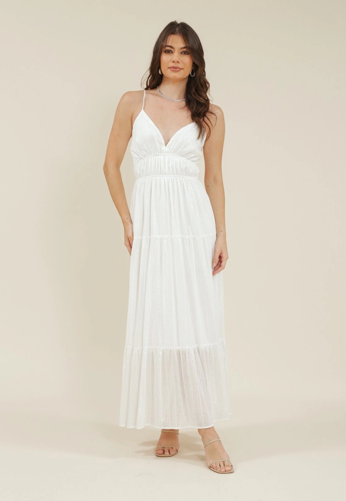 Vestido Longo Algodao Com Fio Lurex Alca Abertura Costa