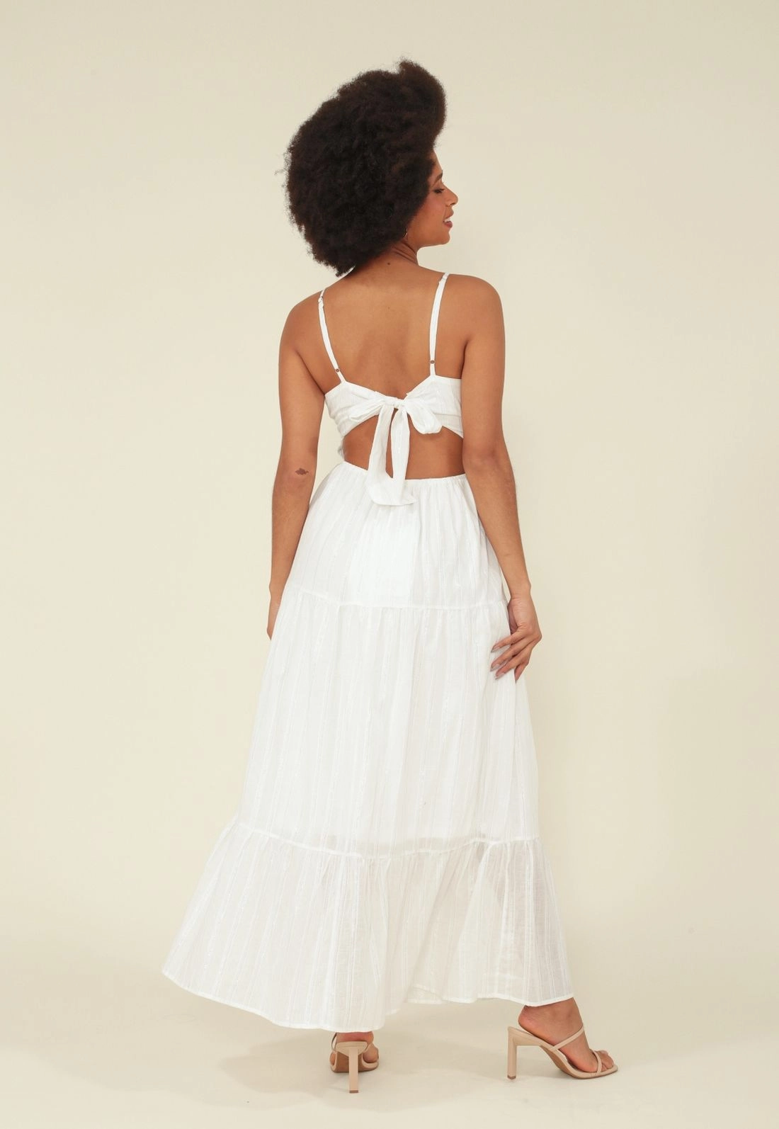 Vestido Longo Algodao Com Fio Lurex Alca Abertura Costa
