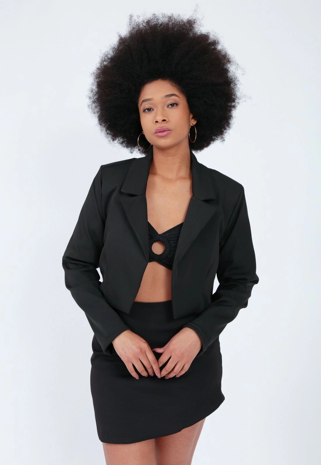 Blazer Cropped Manga Longa Crepe