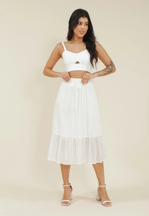 Saia Em Algodao Com Fio Lurex E Elastico Cintura