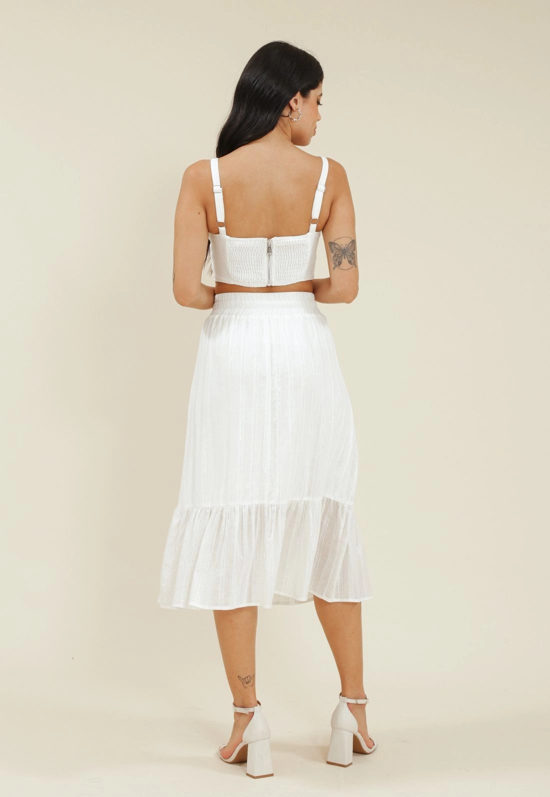 Saia Em Algodao Com Fio Lurex E Elastico Cintura