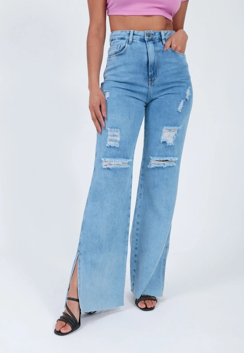Calça Jeans Reta Azul Rasgo