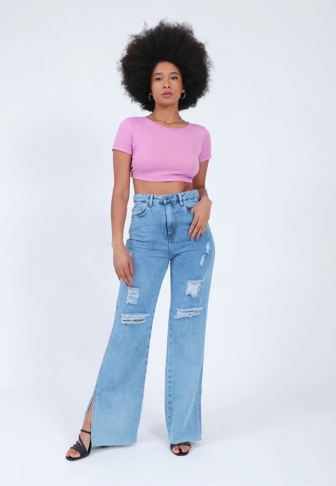 Calça Jeans Reta Azul Rasgo