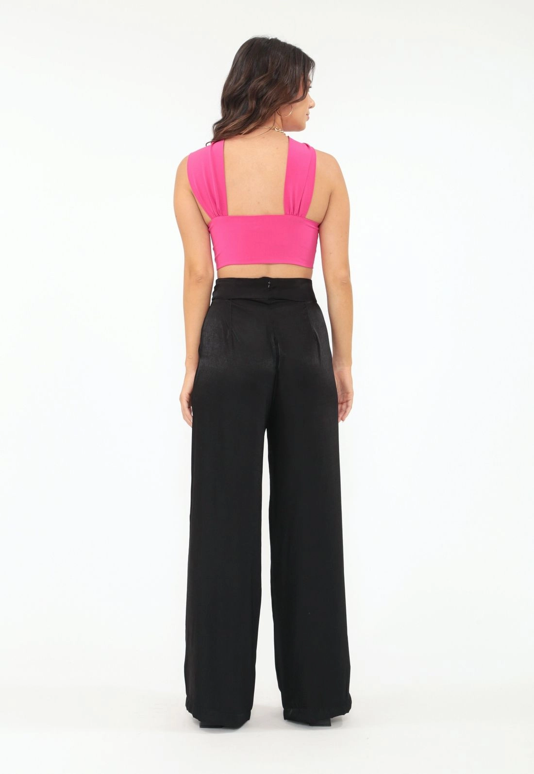 Calça Rayon Cetim Reta Bolso Faca