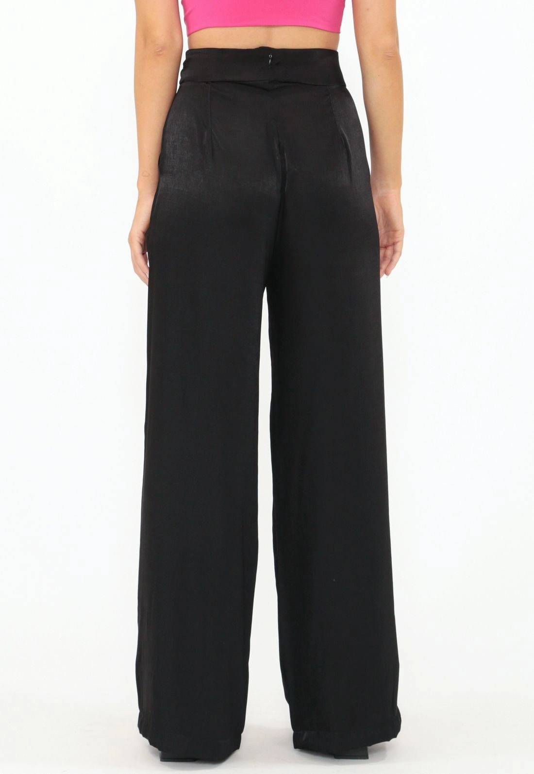 Calça Rayon Cetim Reta Bolso Faca