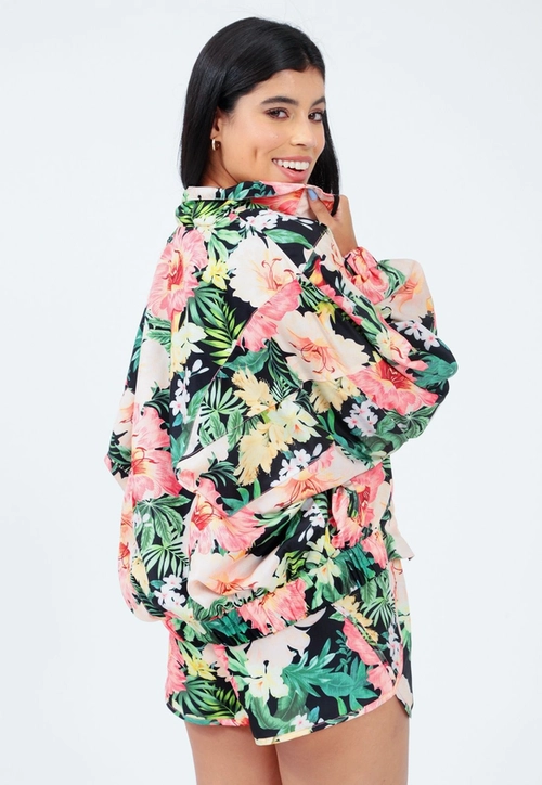 Jaqueta Corta Vento Nylon Floral