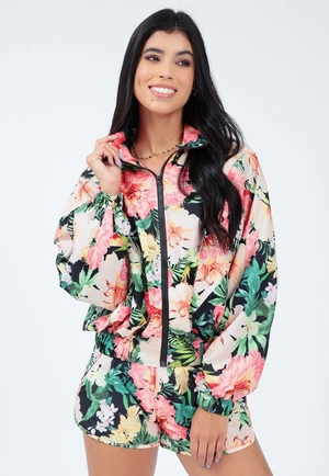 Jaqueta Corta Vento Nylon Floral
