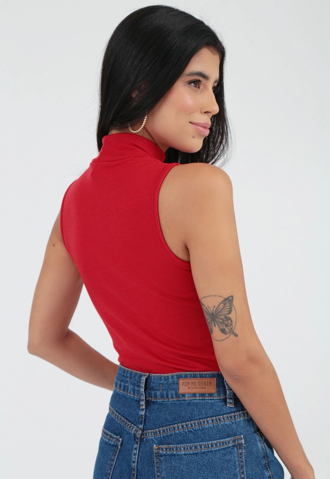 Blusa Ribana Sem Manga Básica Gola Alta