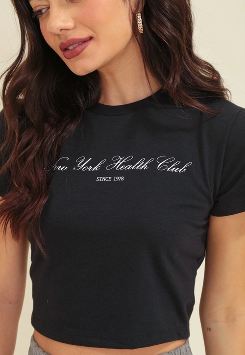 Blusa Cropped Em Cotton Manga Curta New York