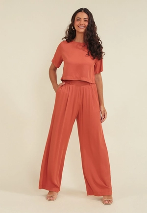 Calça Viscose Twill Wide Leg Prega