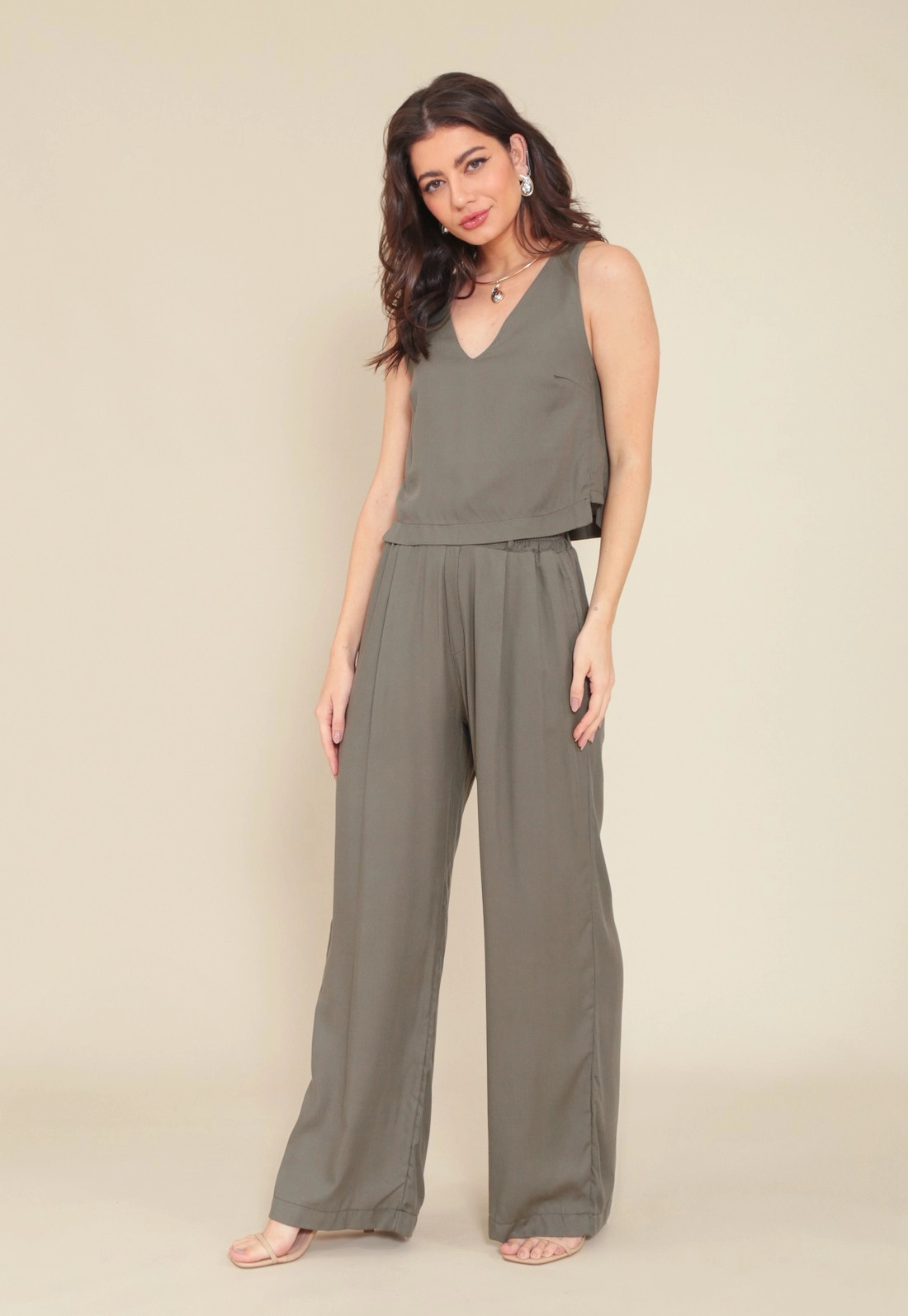 Calça Viscose Twill Wide Leg Prega