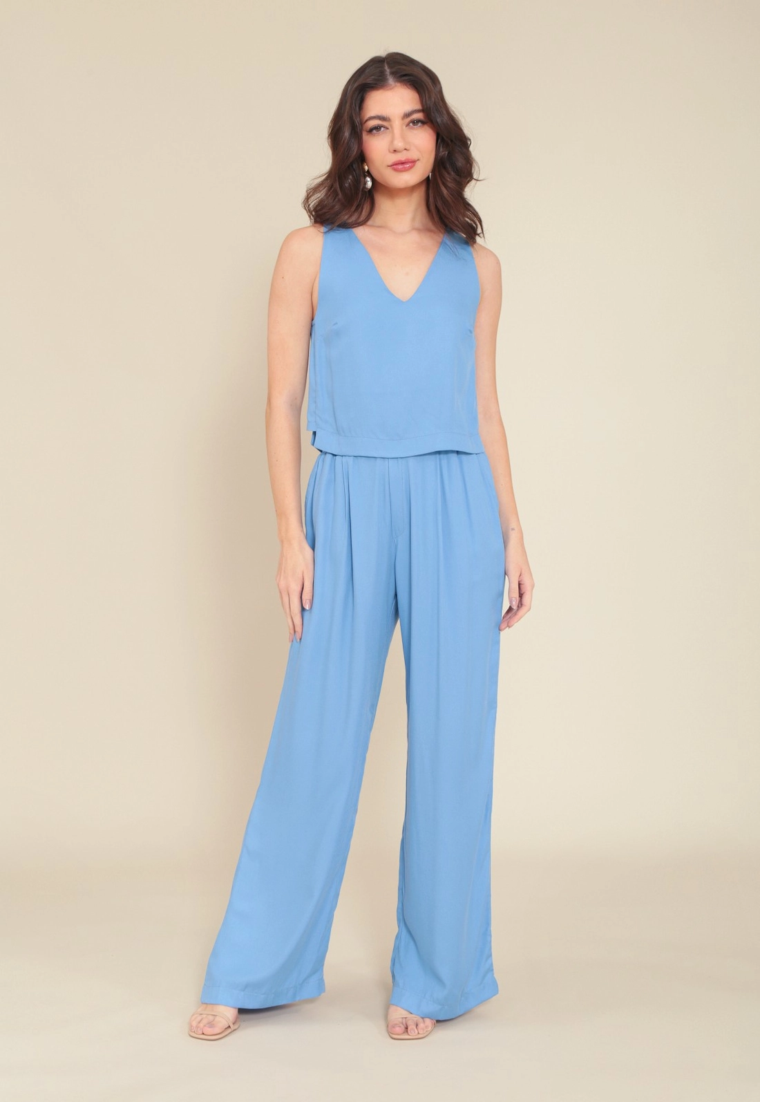 Calça Viscose Twill Wide Leg Prega