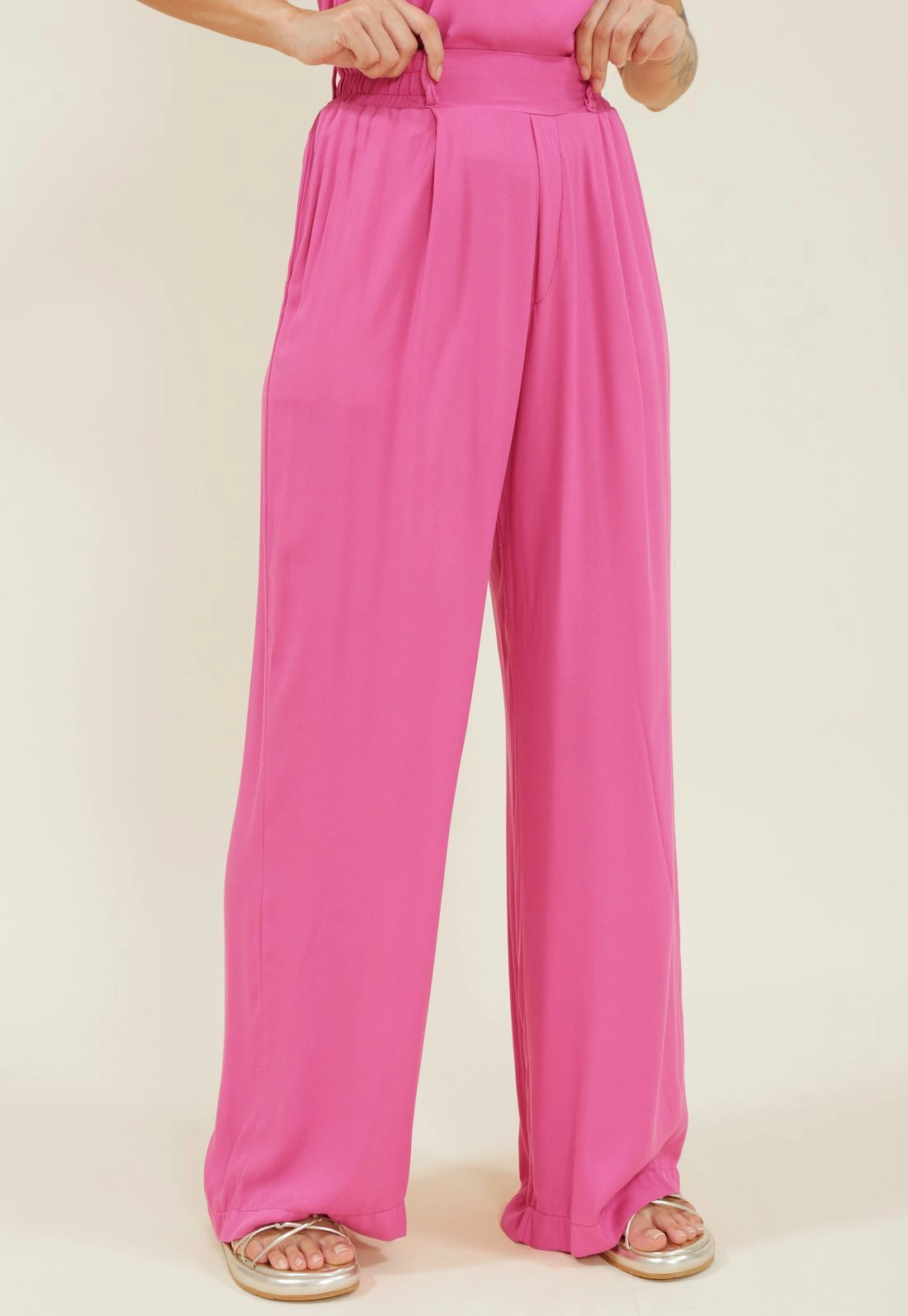 Calça Viscose Twill Wide Leg Prega