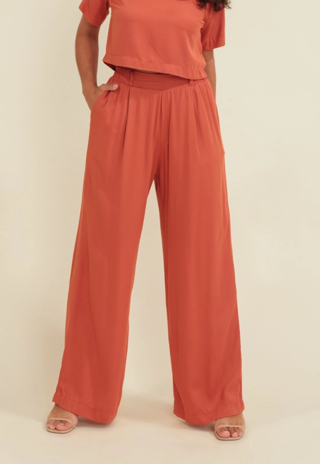 Calça Viscose Twill Wide Leg Prega