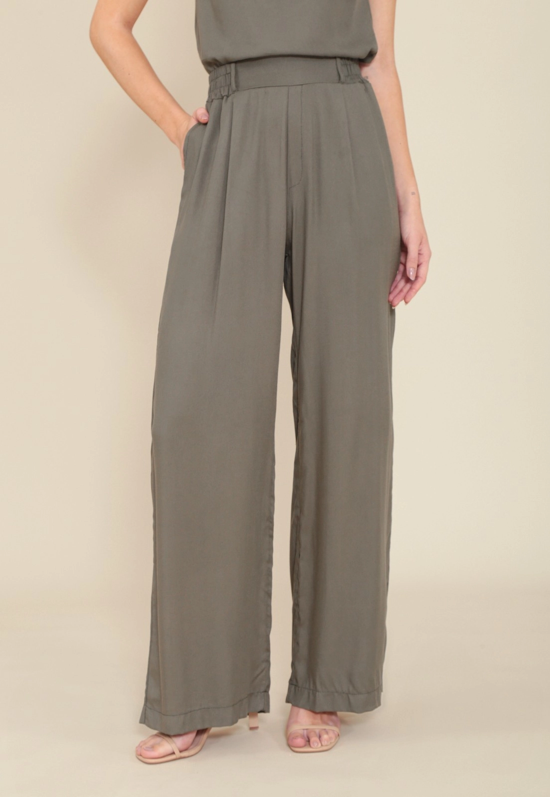 Calça Viscose Twill Wide Leg Prega