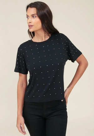 Blusa Manga Curta Aplique Strass