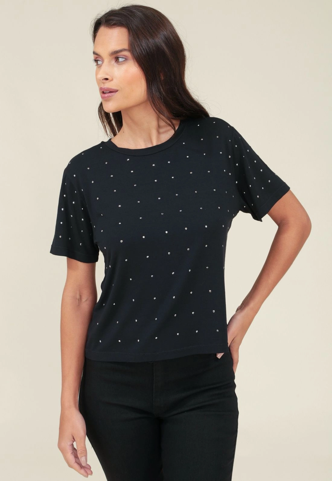 Blusa Manga Curta Aplique Strass