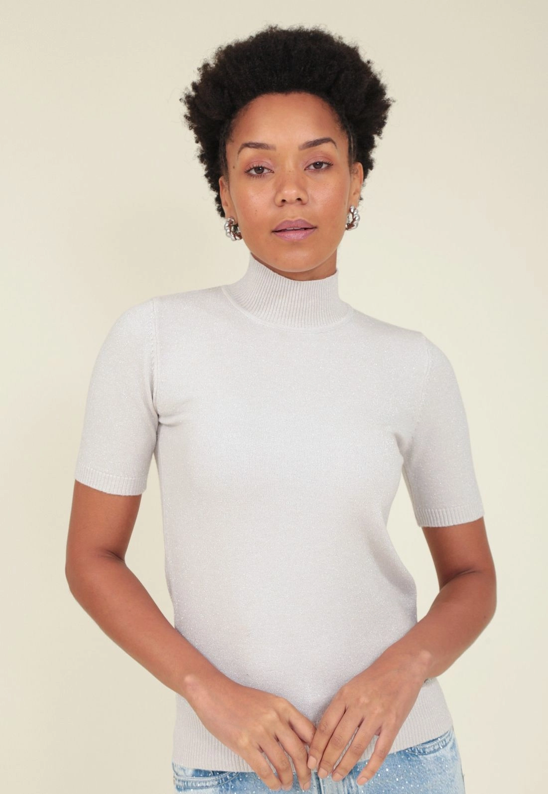 Blusa Tricô Lurex Gola Alta