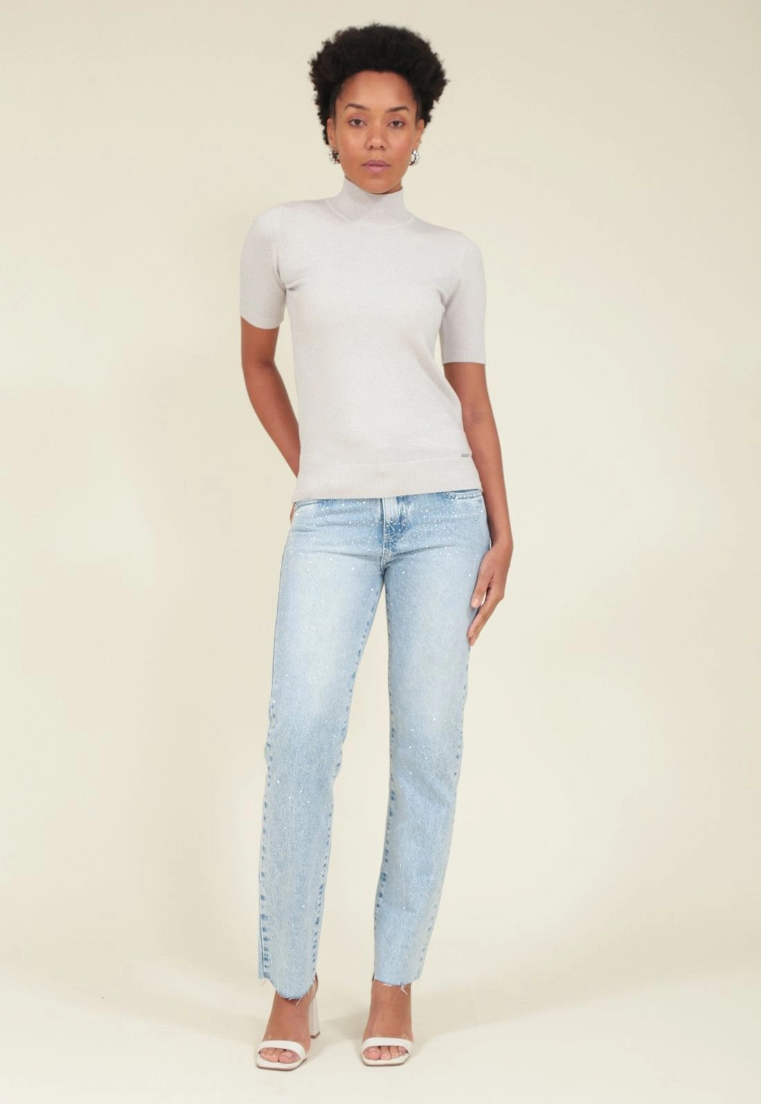 Blusa Tricô Lurex Gola Alta