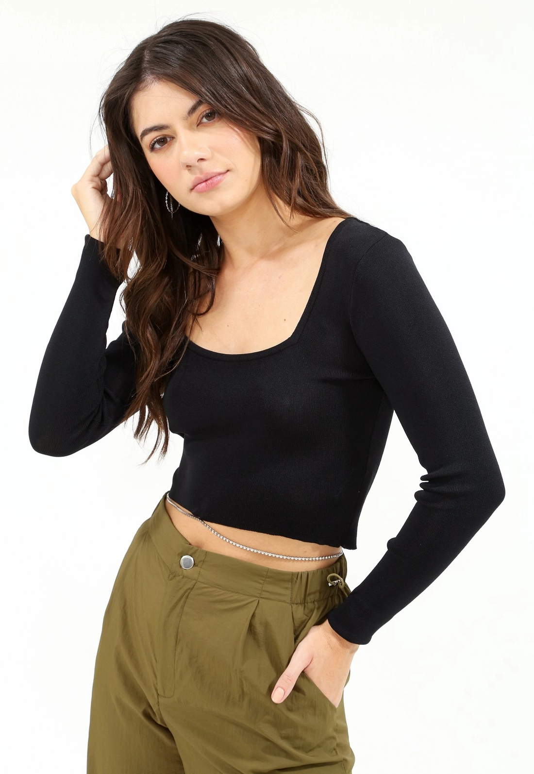 Blusa Tricô Decote Quadrado Strass
