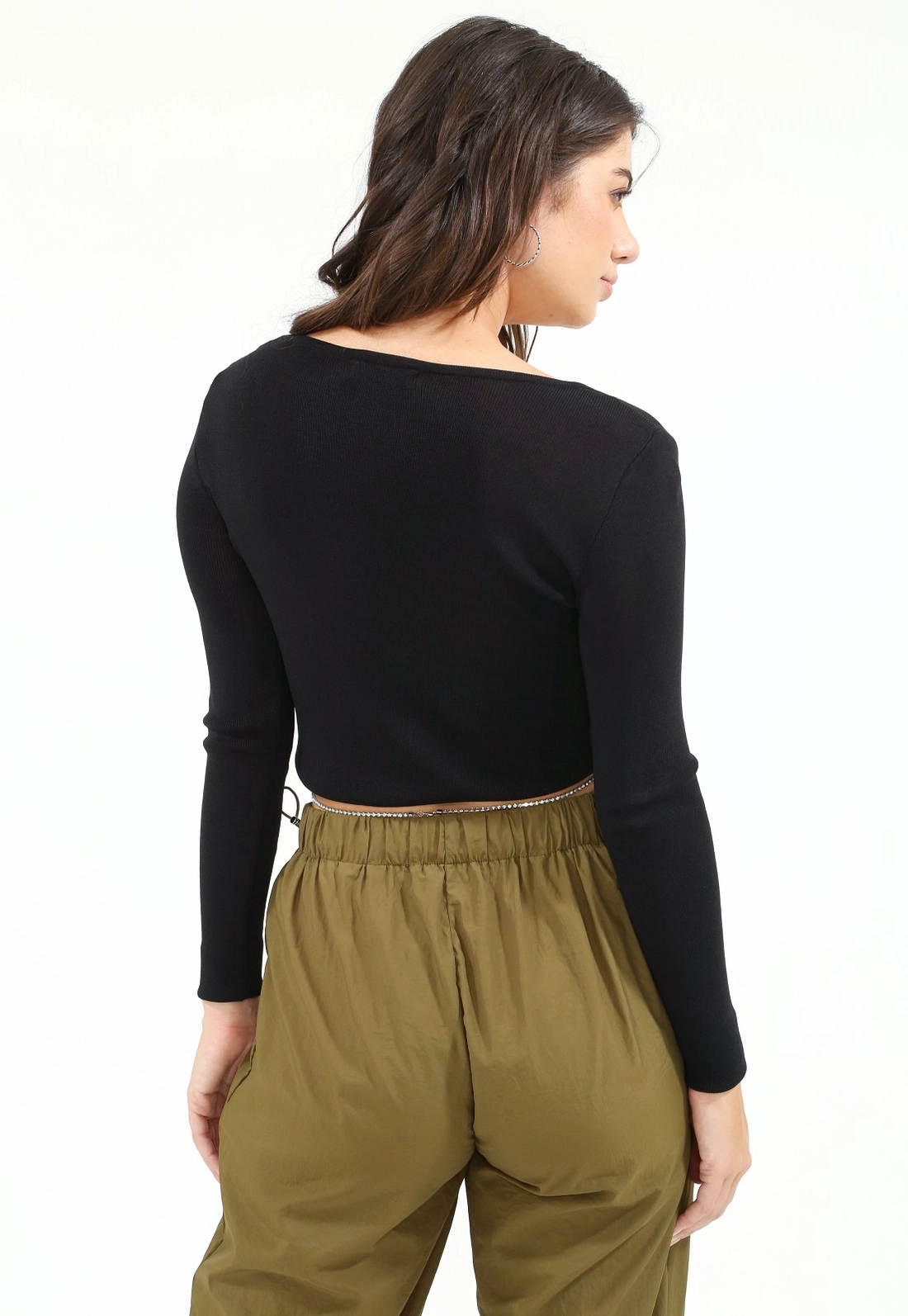 Blusa Tricô Decote Quadrado Strass