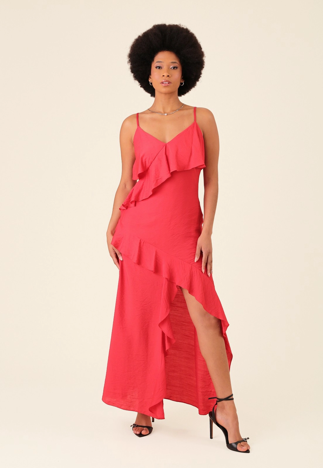Vestido Midi Em Alfaiataria Com Babados