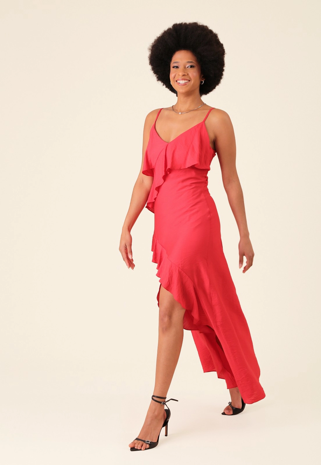 Vestido Midi Em Alfaiataria Com Babados