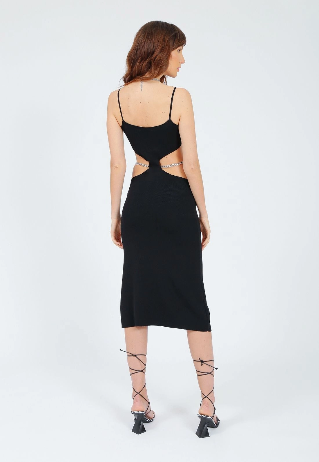 Vestido Tricô Alça Vazado Corrente