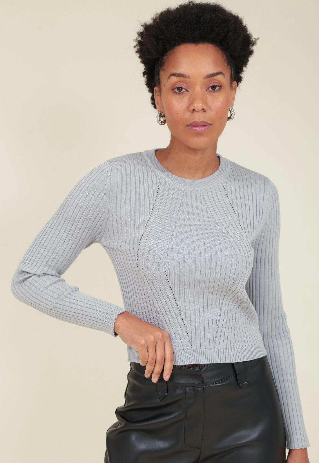 Blusa Tricô Manga Longa Canelada