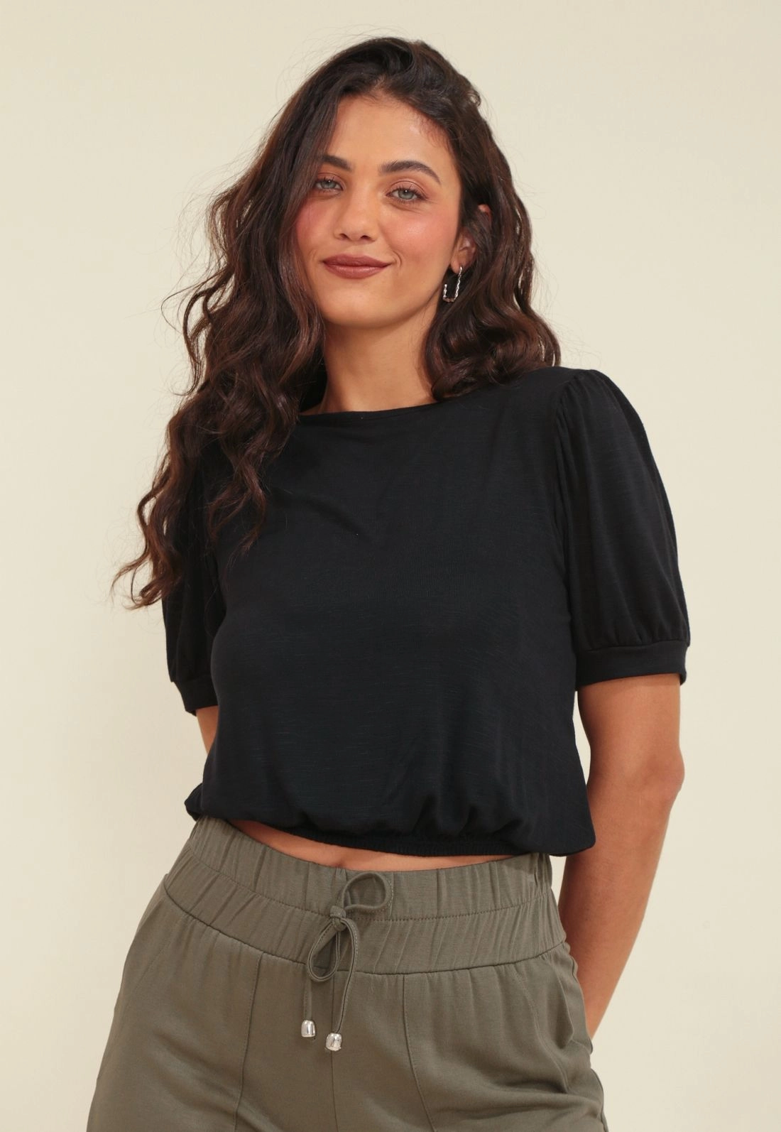 Blusa Malha Flamê Manga Curta Elástico Barra