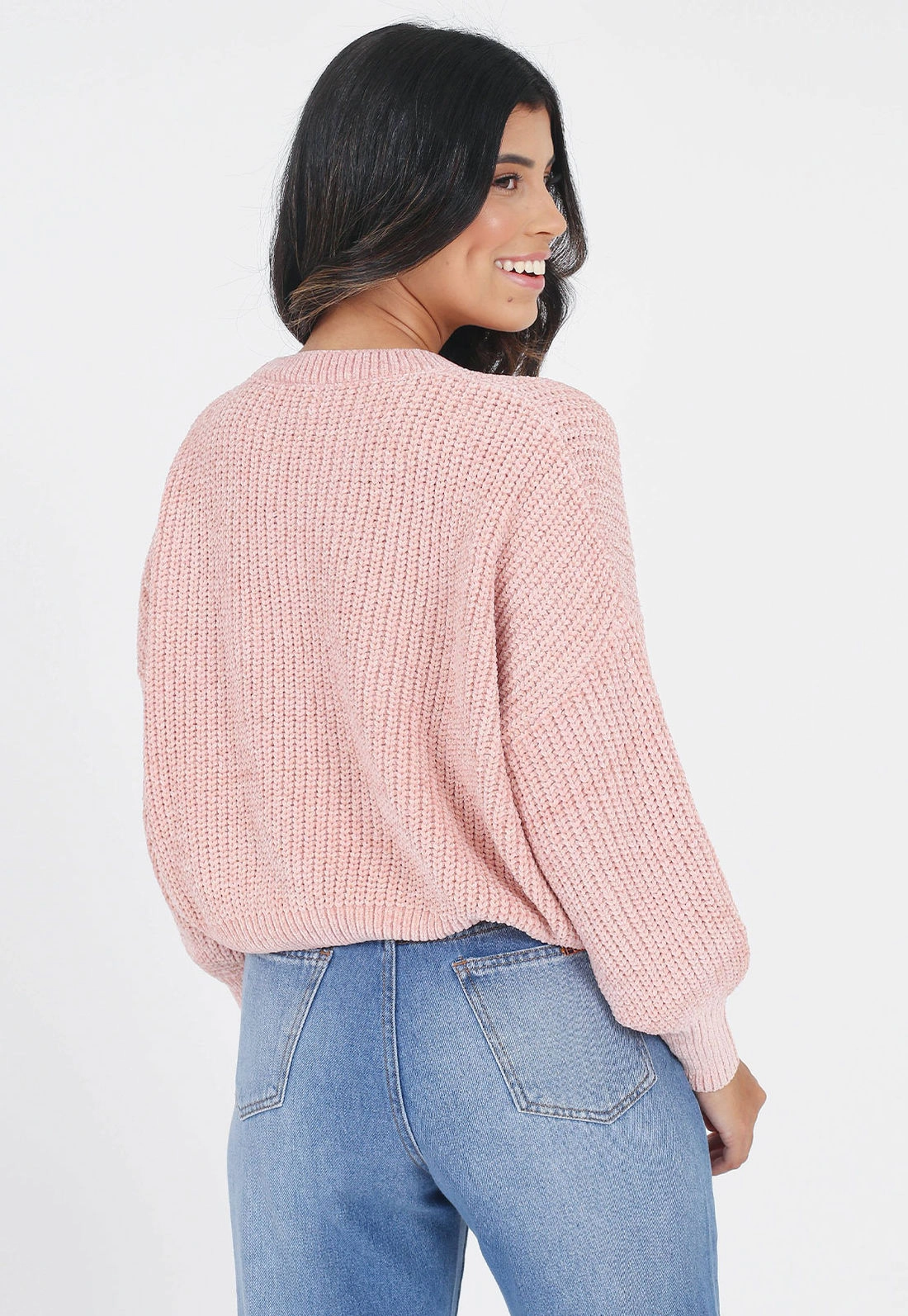Blusa Tricô Chenile Manga Longa Bufante