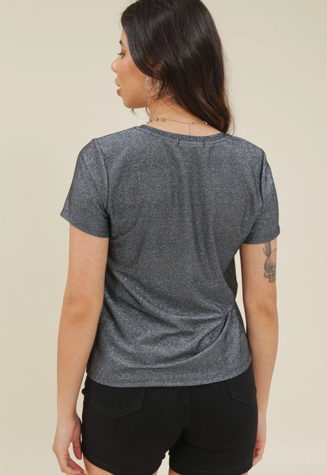 Blusa Malha Lurex Manga Curta