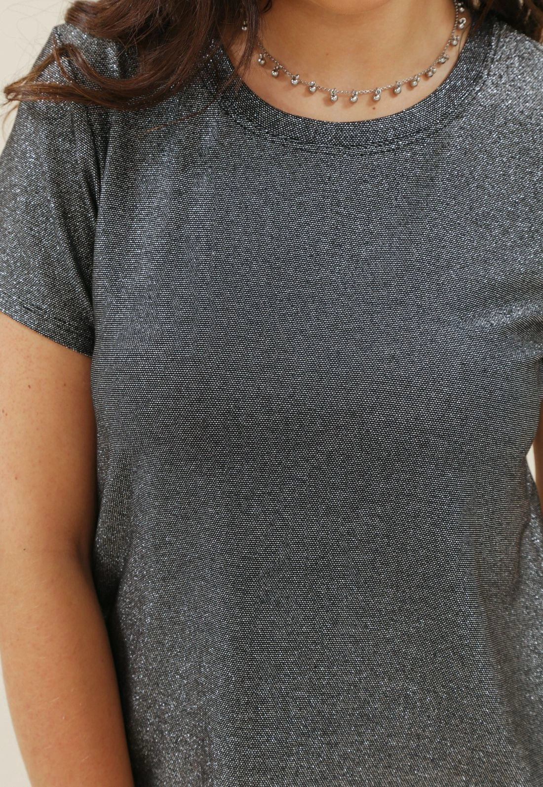Blusa Malha Lurex Manga Curta
