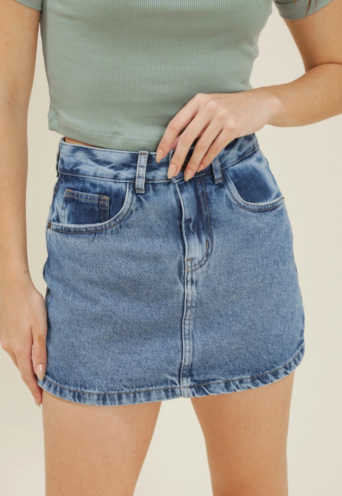 Short Saia Jeans Azul