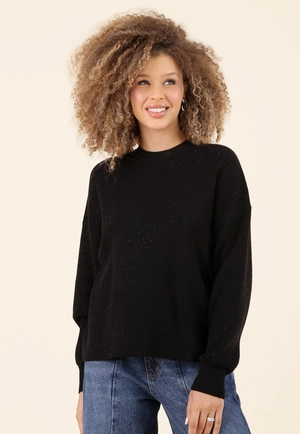 Blusa Tricô Alongado Manga Longa Com Strass
