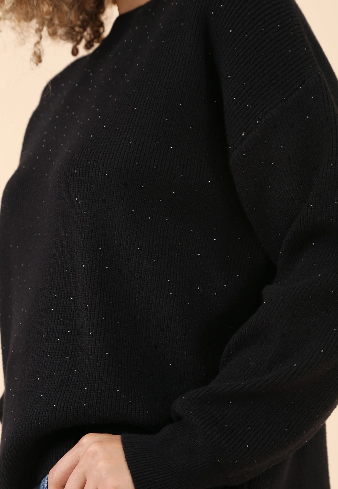 Blusa Tricô Alongado Manga Longa Com Strass
