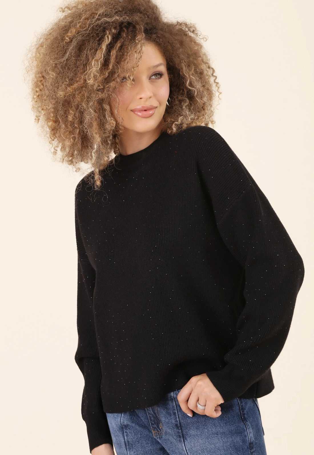 Blusa Tricô Alongado Manga Longa Com Strass