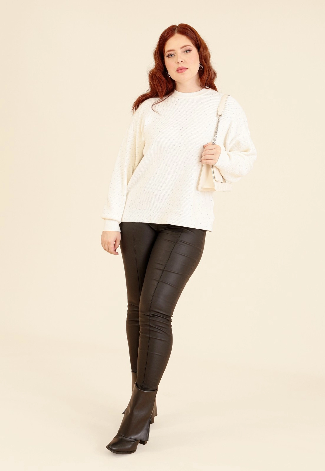 Blusa Tricô Alongado Manga Longa Com Strass