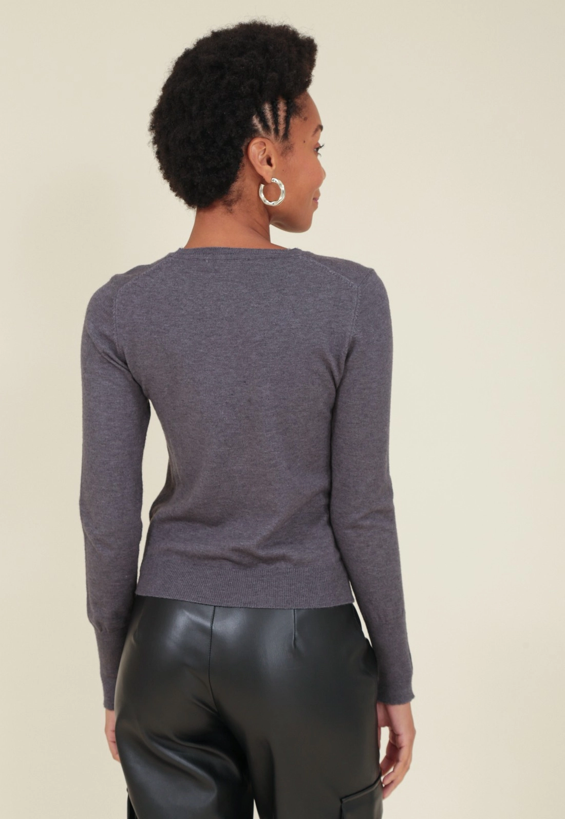 Blusa Tricô Manga Longa Com Botões Punho