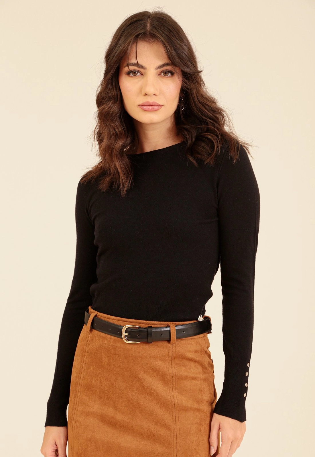 Blusa Tricô Manga Longa Com Botões Punho