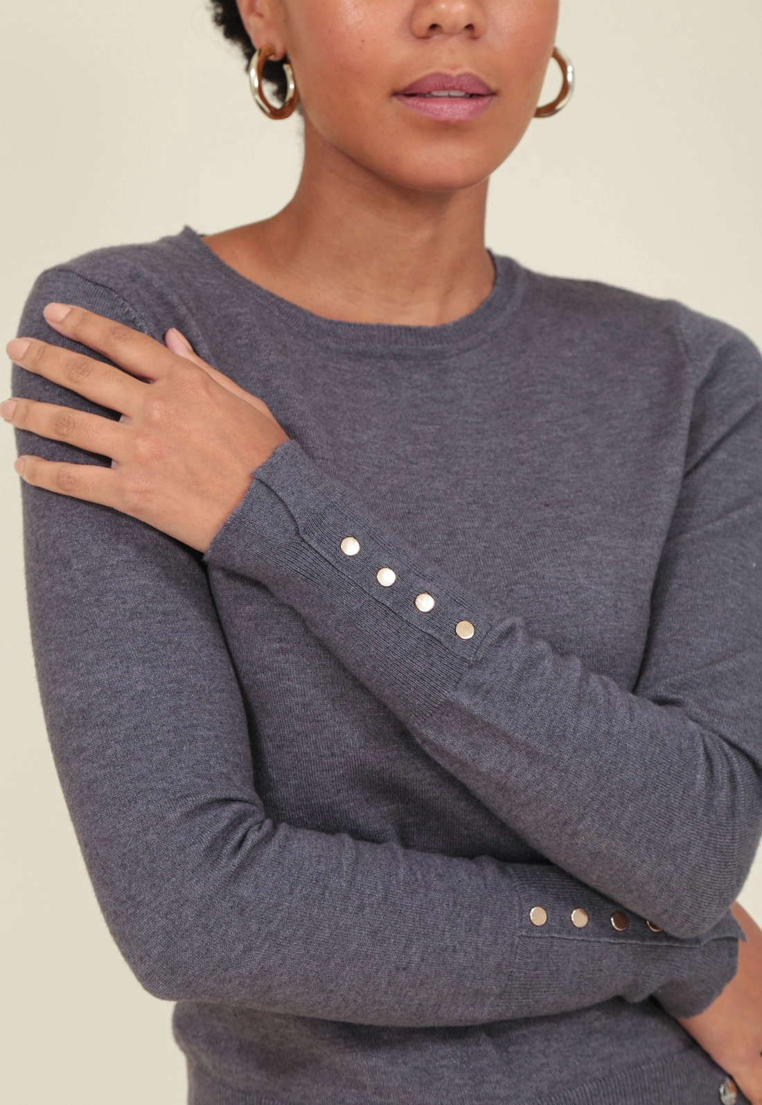 Blusa Tricô Manga Longa Com Botões Punho
