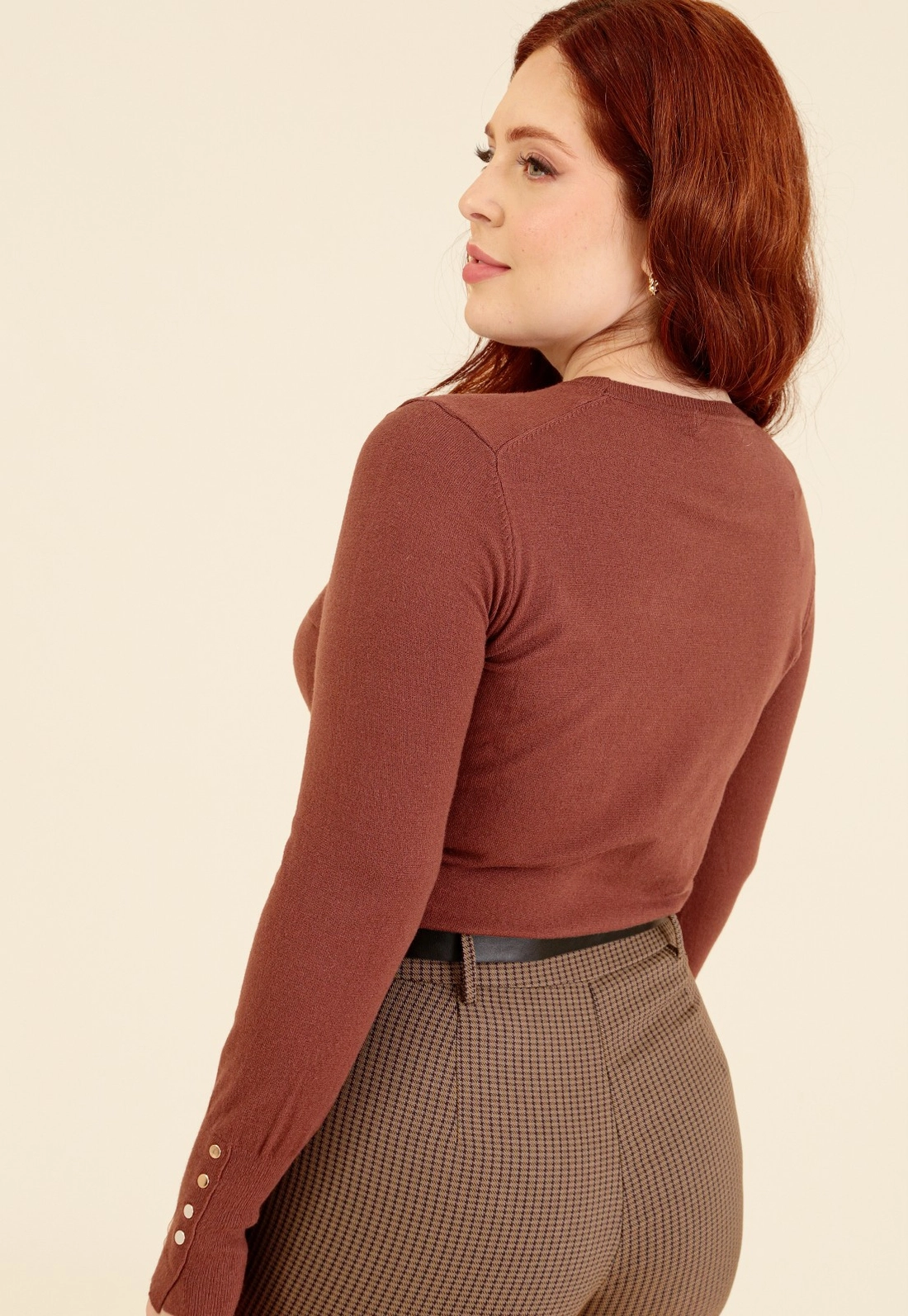 Blusa Tricô Manga Longa Com Botões Punho