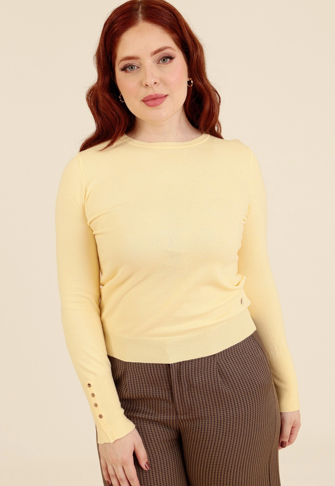 Blusa Tricô Manga Longa Com Botões Punho